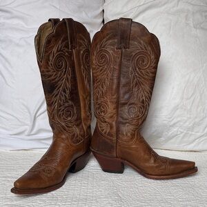Justin L4332 Damiana Brown Leather Embroidered Western Cowgirl Boots Womens